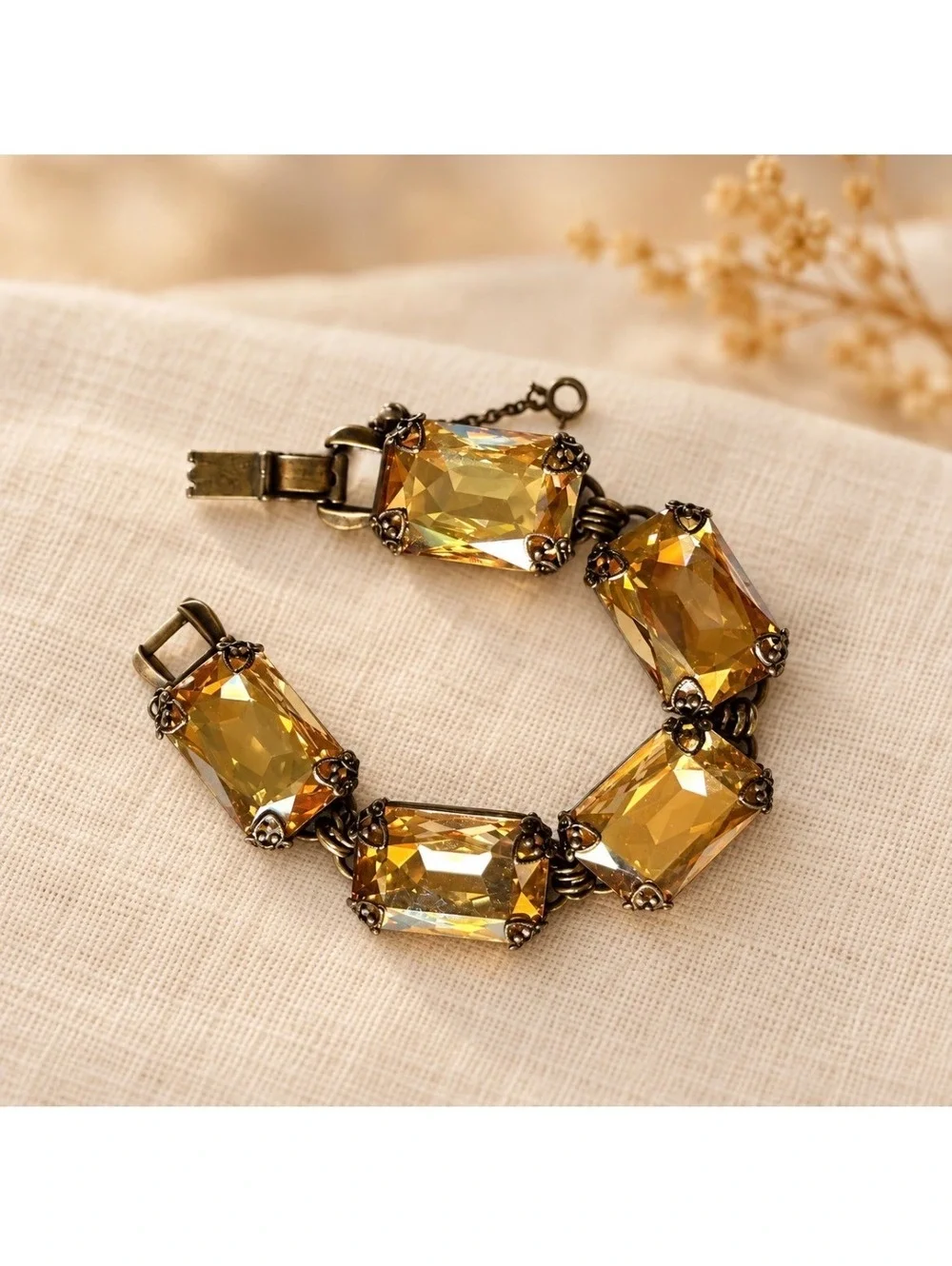 Sorrelli Champagne Crystal Bracelet, Antique Brass Statement Link Jewelry